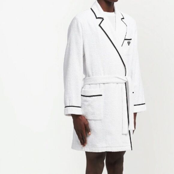 NWT Prada Triangle Logo White with Black Trim Unisex Robe Size XS - Picture 3 of 8
